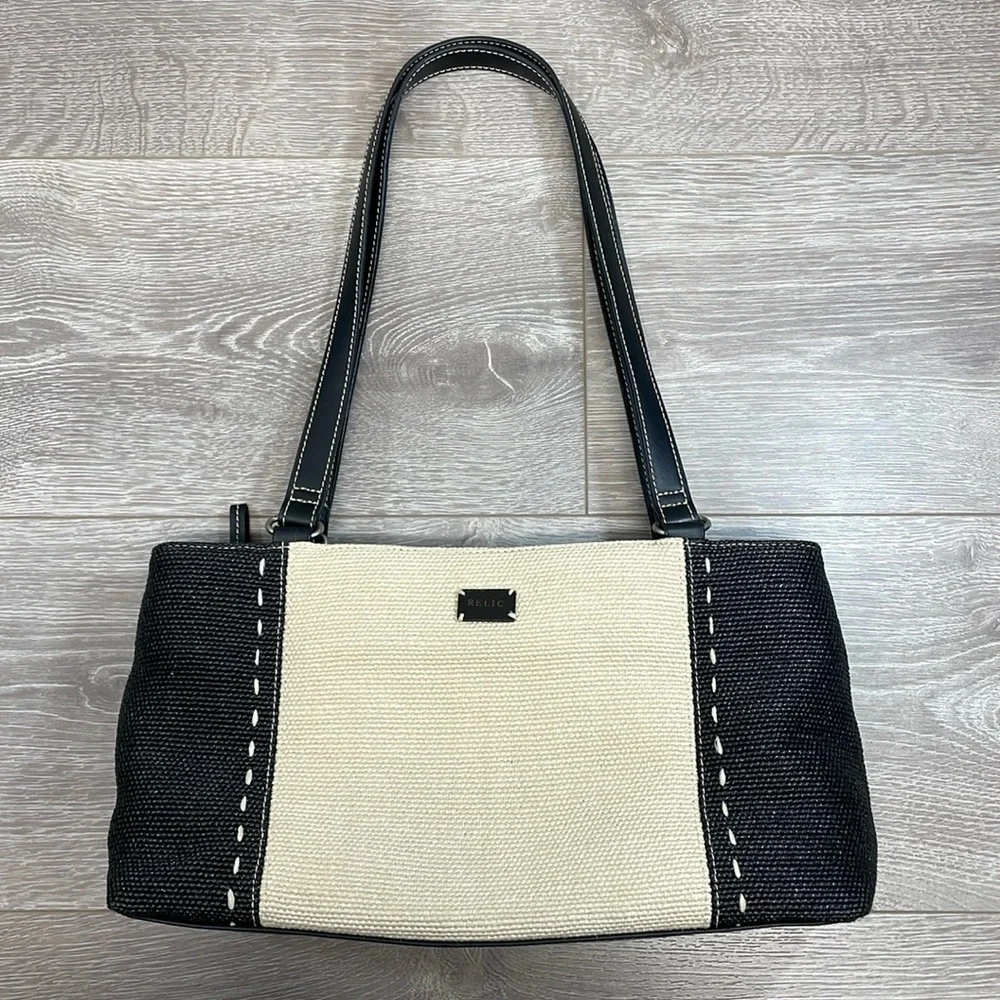 Relic Woven Handbag Vintage Black and Cream